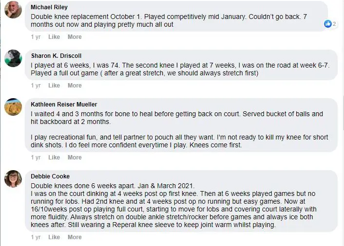 Facebook Comments on Playing Pickleball After Knee Replacement Surgery
